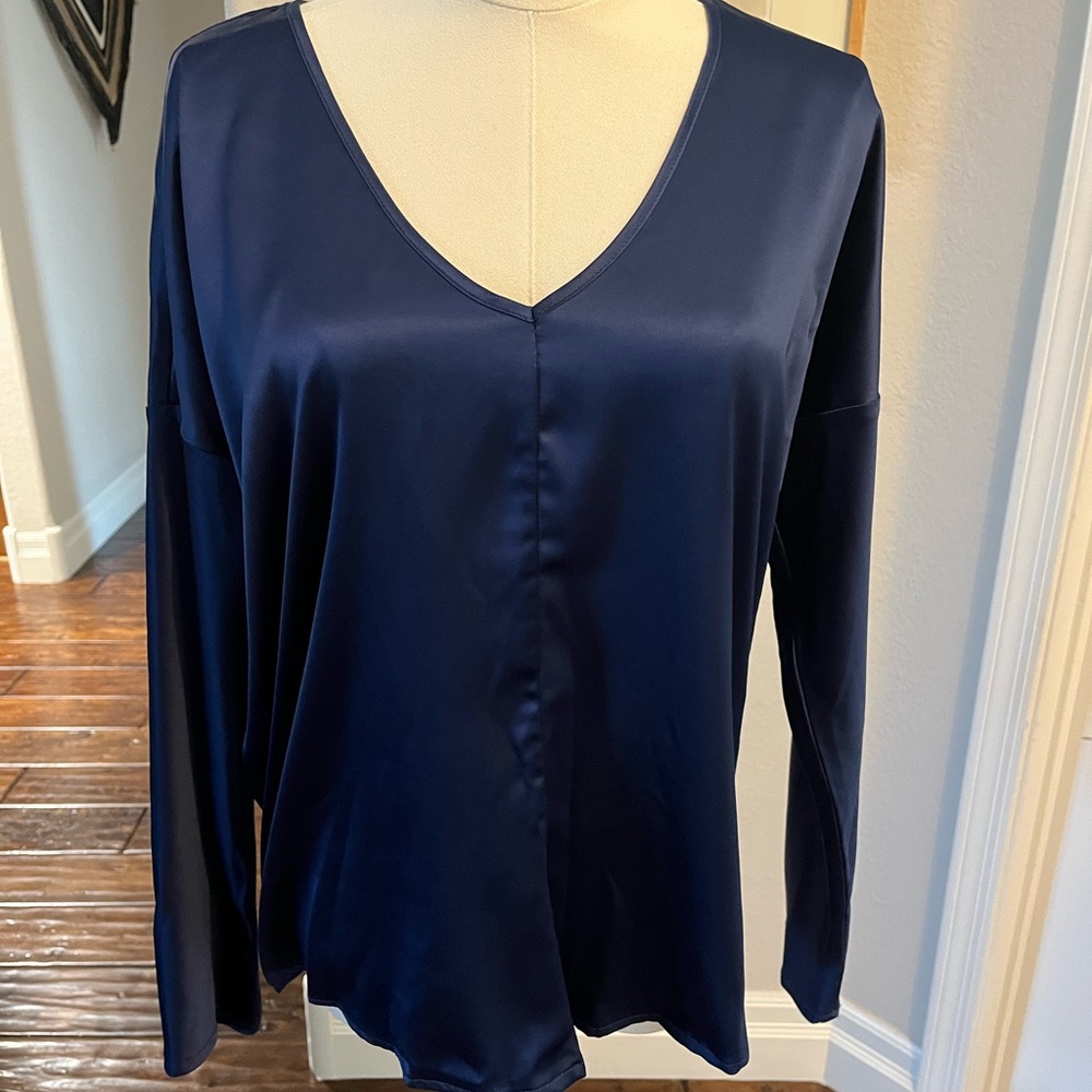 Stella & Dot Midnight Blue Satin Blouse